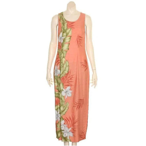 Hilo Hattie Womens “Dobby Orchid” Panel Long Dress (Dark Coral) - Aloha Dress - Leilanis Attic