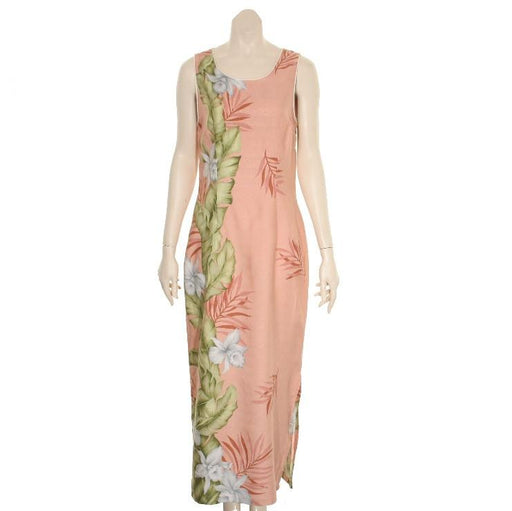 Hilo Hattie Womens “Dobby Orchid” Panel Long Dress (Light Coral) - Aloha Dress - Leilanis Attic