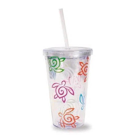 "Honu Swirl - Rainbow" 16oz Travel Tumbler with Straw - Tumbler - Leilanis Attic