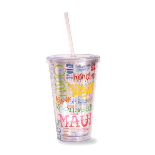 "Island Doodles" 16oz Travel Tumbler with Straw - Tumbler - Leilanis Attic