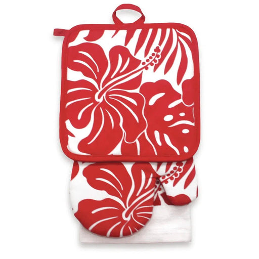 Kitchen Set Hibiscus Floral Red - Household Goods - Leilanis Attic