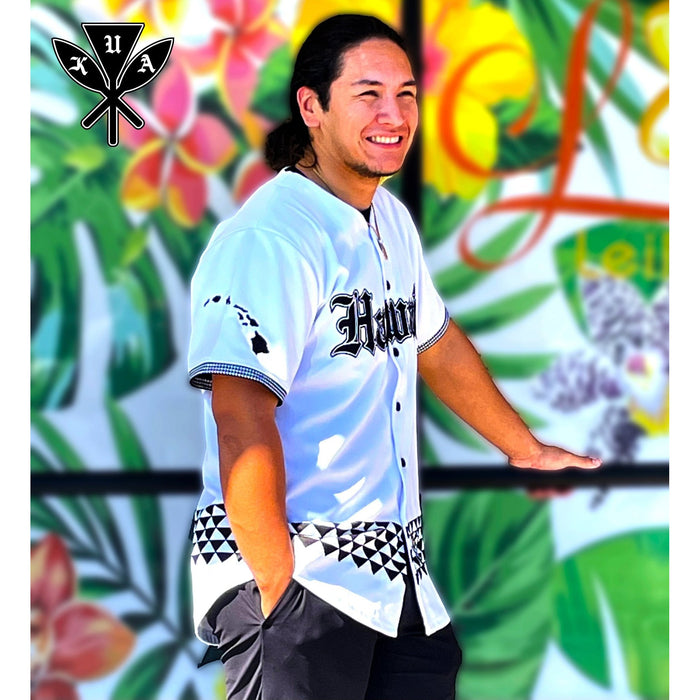 Kua Kanaka Maoli White Baseball Jersey - Baseball Jersey - Leilanis Attic