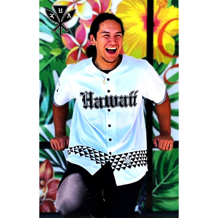 Kua Kanaka Maoli White Baseball Jersey - Baseball Jersey - Leilanis Attic