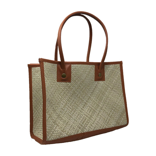 Lauhala Hand Bags with Leather Handle No Zipper-Tote Bag-Leilanis Attic