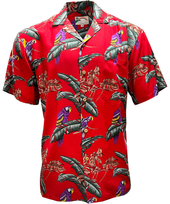 Magnum PI "Jungle Bird" Mens Red Rayon Hawaiian Shirt - Aloha Shirt - Mens - Leilanis Attic