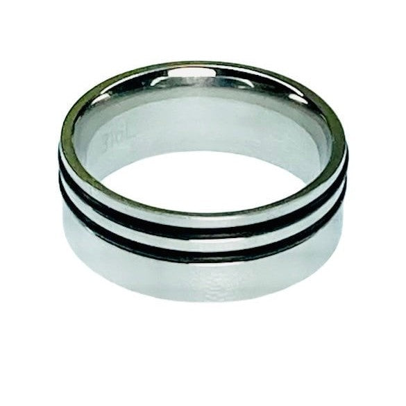 Men's 8mm Surgical Steel Ring, Double Edge Rubber Inlay - Ring - Leilanis Attic