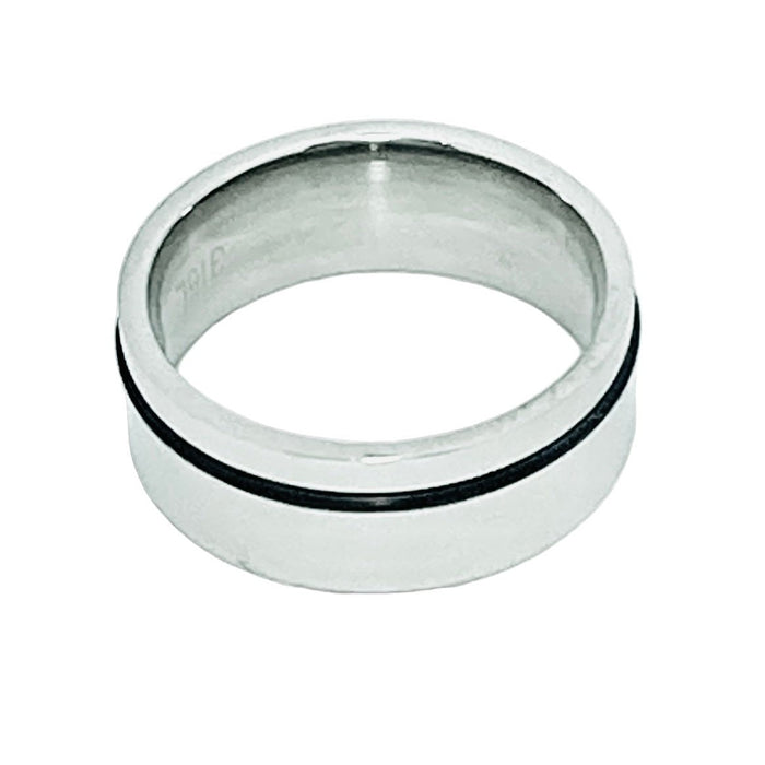 Men's 8mm Surgical Steel Ring, Single Edge Rubber Inlay - Ring - Leilanis Attic