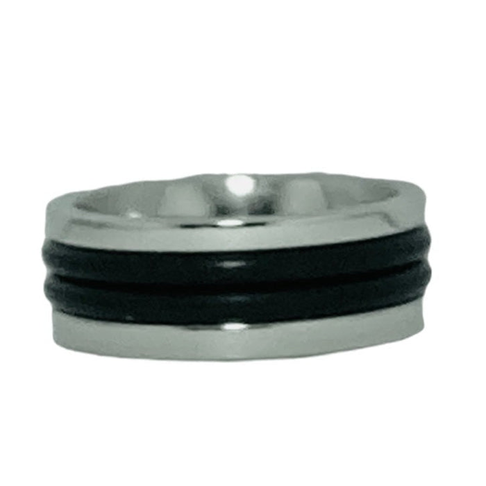 Men's 8mm Surgical Steel Ring, Thick Double Center Rubber Inlay - Ring - Leilanis Attic