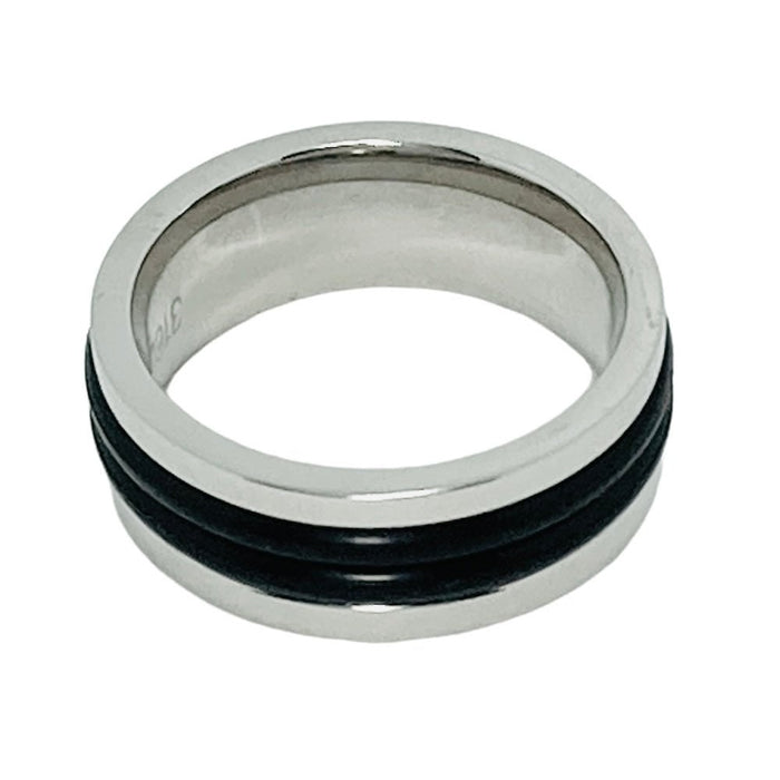 Men's 8mm Surgical Steel Ring, Thick Double Center Rubber Inlay - Ring - Leilanis Attic