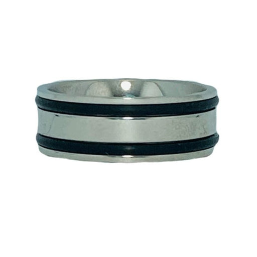 Men's 8mm Surgical Steel Ring, Thick Edges Rubber Inlay - Ring - Leilanis Attic