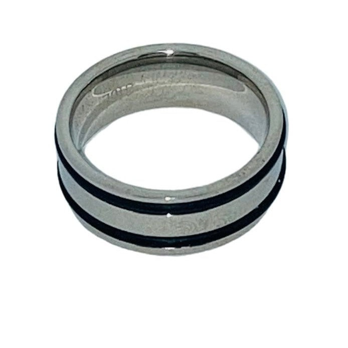 Men's 8mm Surgical Steel Ring, Thick Edges Rubber Inlay - Ring - Leilanis Attic