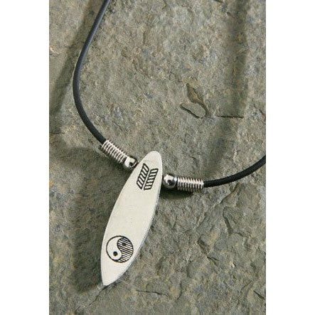 Pewter Ying Yang Surfboard Rubber Cord Necklace - Jewelry - Leilanis Attic