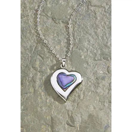 Pewter and Paua Heart with Chain Necklace - Jewelry - Leilanis Attic