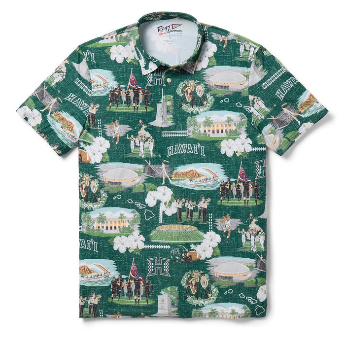 Reyn Spooner - University of Hawai'i Scenic Performance Polo - Green - Aloha Shirt - Mens - Leilanis Attic