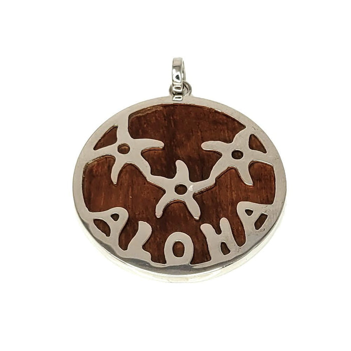 Round Starfish Aloha Pendant with Hawaiian Koa Wood Inlay - Pendant - Leilanis Attic