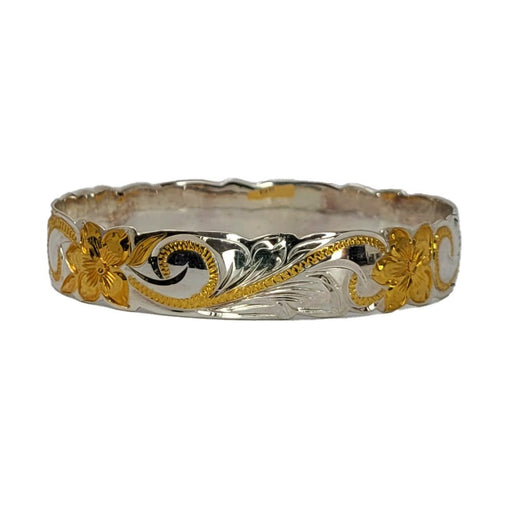 Silver Two - Tone Gold Plumeria Scroll Cut - Out Edge Bangle, 12mm - Jewelry - Leilanis Attic