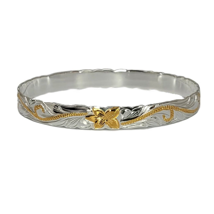 Silver Two - Tone Gold Plumeria Scroll Cut - Out Edge Bangle, 8mm - Jewelry - Leilanis Attic