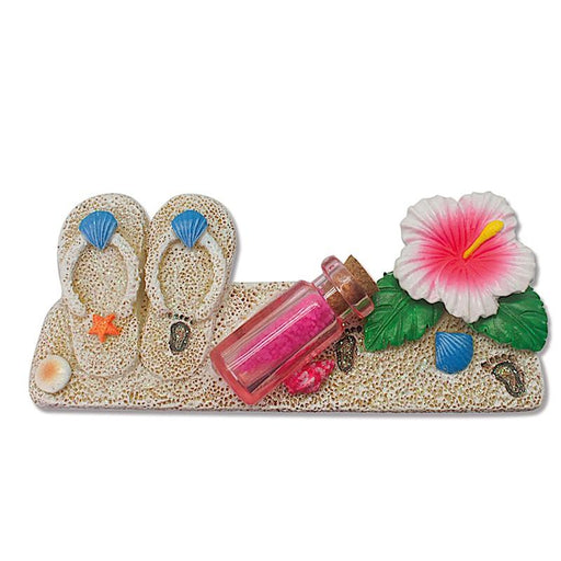 Slipper, Bottle, and Hibiscus Coastal Handpainted Polyresin Magnet - Magnet - Leilanis Attic