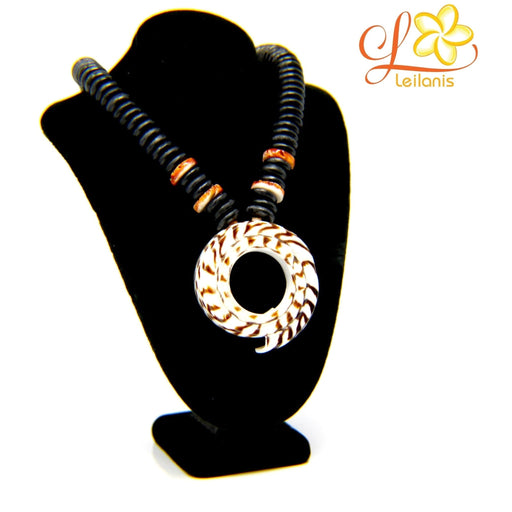 Spiral Shell Necklace with Black and Coral Beads, 2" shell - Jewelry - Leilanis Attic