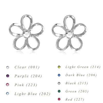 PCU INC Jewelry Sterling Silver 15MM Hawaiian Plumeria with Clear Swarovski Crystal Earrings