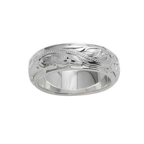 Sterling Silver 6mm Hawaiian Plumeria and Scroll Ring with Plain Edge - Jewelry - Leilanis Attic