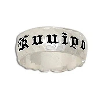 Sterling Silver 8MM Hawaiian Plumeria and Scroll Ring with Black Enamel 'Kuuipo' - Jewelry - Leilanis Attic