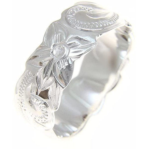 Sterling Silver 8mm Hawaiian Plumeria and Scroll Ring with Cut - Out Edge - Ring - Leilanis Attic