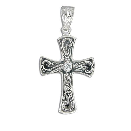 Sterling Silver Engraved Cross Pendant - Jewelry