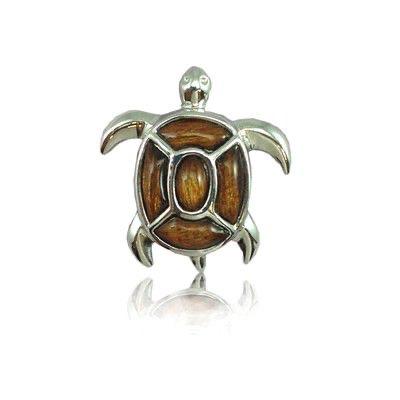 Sterling Silver Fancy Hawaiian Koa Wood Sea Turtle Pendant - Pendant - Leilanis Attic