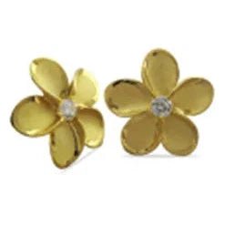 Sterling Silver Gold Tone and Rhodium Plated Plumeria CZ Post Earrings - Jewelry - Leilanis Attic