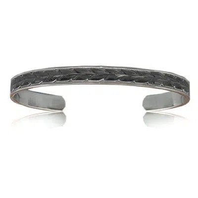 Sterling Silver Hawaiian Black Rhodium Two Tone 8mm Maile Cuff Bangle - Bracelet - Leilanis Attic