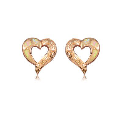 Sterling Silver Hawaiian Cut - Out Heart Pink Opal Pierced Earrings - Jewelry - Leilanis Attic