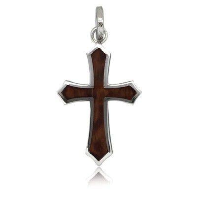 Sterling Silver Hawaiian Koa Wood Cross Shaped Pendant (L) - Pendant - Leilanis Attic