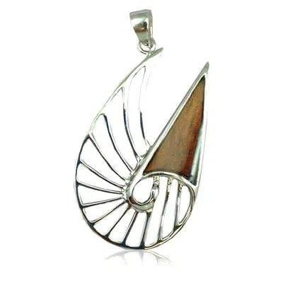 Sterling Silver Hawaiian Koa Wood Cut - In Nautilus Shell Pendant - Pendant - Leilanis Attic