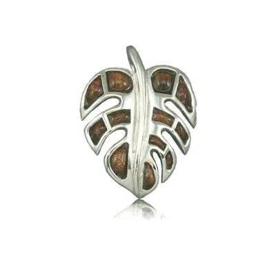 Sterling Silver Hawaiian Koa Wood Fancy Monstera Leaf Pendant - Pendant - Leilanis Attic