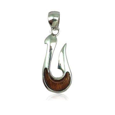 Sterling Silver Hawaiian Koa Wood Fish Hook Pendant - Jewelry - Leilanis Attic