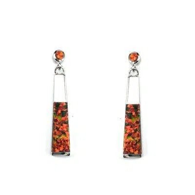 Sterling Silver Hawaiian Long Bar Shaped with Red Fire Opal Post Earrings - Jewelry - Leilanis Attic