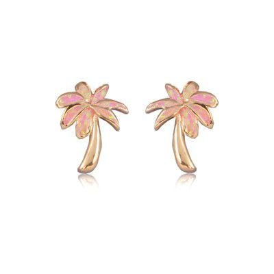 Sterling Silver Hawaiian Pink Opal Palm Tree Pierced Earrings - Jewelry - Leilanis Attic