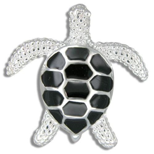 Sterling Silver Heavy Sea Turtle Pendant with Black Enamel - Jewelry - Leilanis Attic