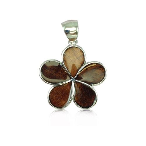 Sterling Silver Plumeria 15mm Koa Pendant - Jewelry - Leilanis Attic