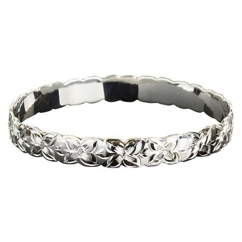 Sterling Silver Plumeria Chain Cut - out Edge Bangle, 6mm - Jewelry - Leilanis Attic