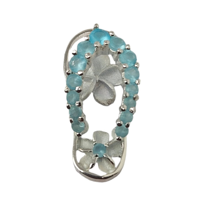 Sterling Silver Plumeria Cutout Slipper with Light Blue Gemstone Strap Pendant - Jewelry - Leilanis Attic