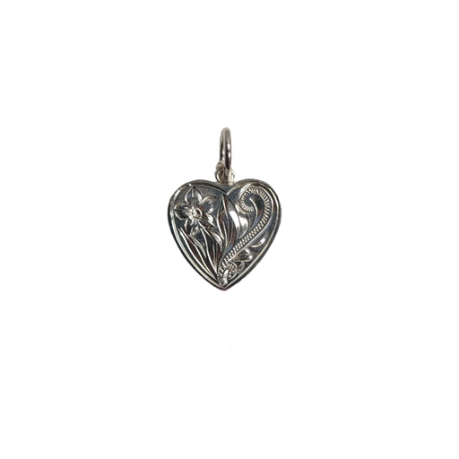 Sterling Silver Plumeria Design 15mm Heart Pendant - Jewelry - Leilanis Attic