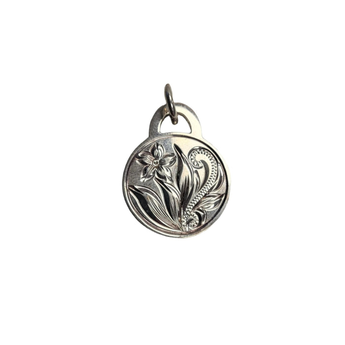 Sterling Silver Plumeria Design Round Pendant - Jewelry - Leilanis Attic