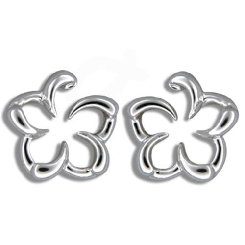 Sterling Silver Plumeria Outline Stud Earrings - Jewelry - Leilanis Attic