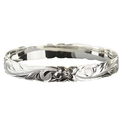 Sterling Silver Plumeria Scroll Cut - out Edge Bangle, 10mm - Jewelry - Leilanis Attic