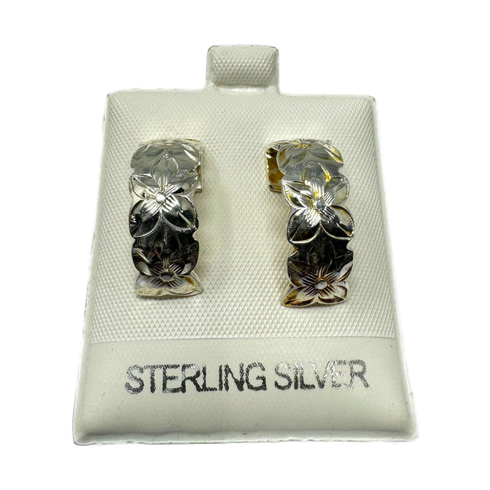 Sterling Silver Plumeria Scroll Half Hoop Earrings - Earrings - Leilanis Attic