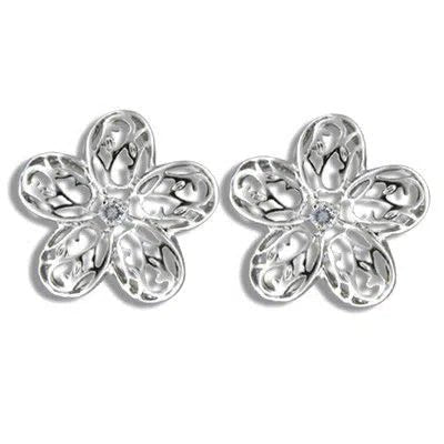 Sterling Silver Plumeria with CZ Clip - On Earrings - Jewelry - Leilanis Attic