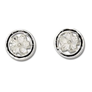 Sterling Silver Round Border Plumeria Earrings - Jewelry - Leilanis Attic