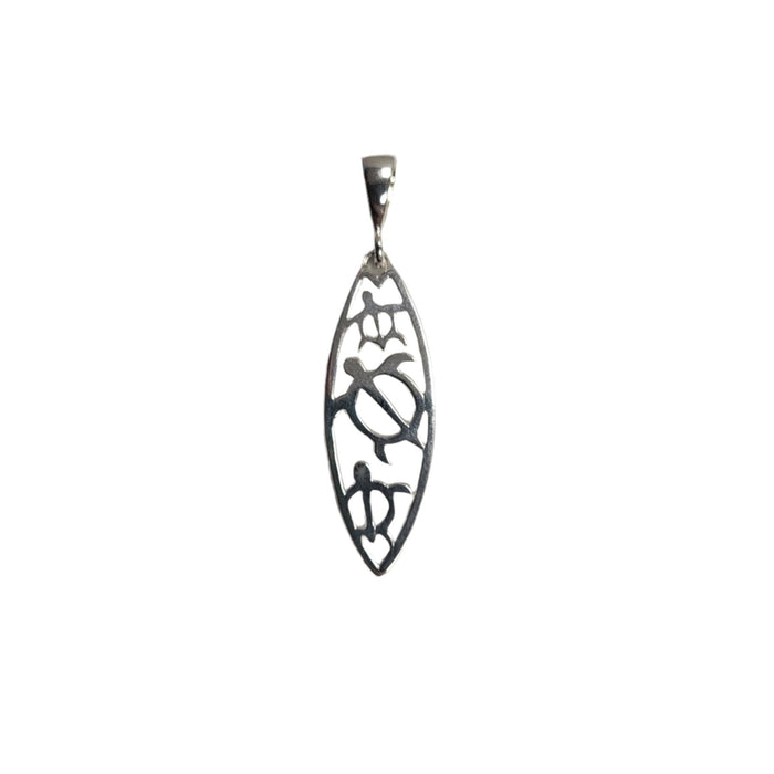 Sterling Silver Triple Honu Surfboard Pendant - Pendant - Leilanis Attic